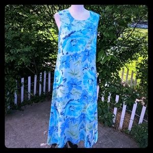 Sleeveless Floral silky tea dress blue 12 L